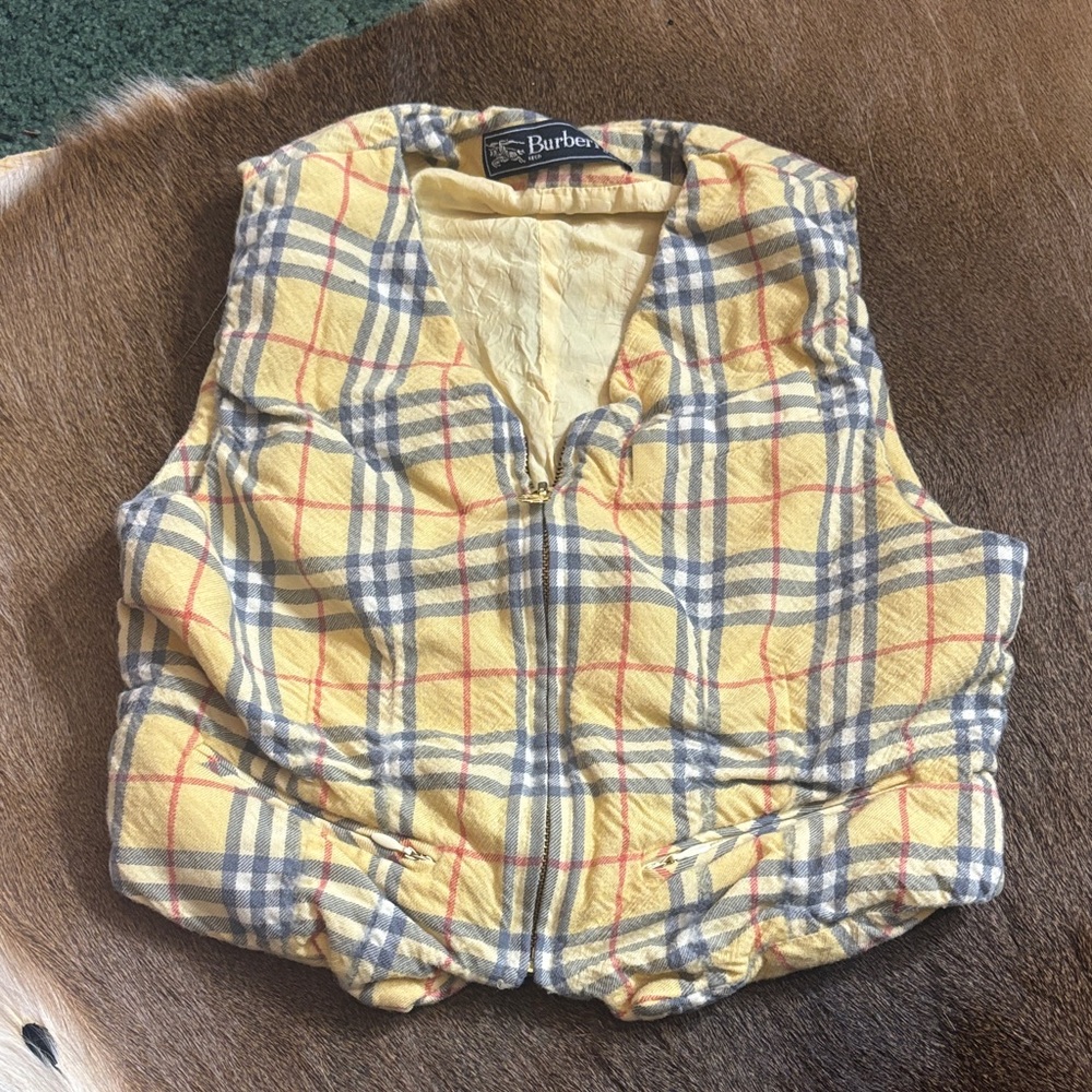 Vintage Burberry Yellow and Gray Checkered kids Vest
